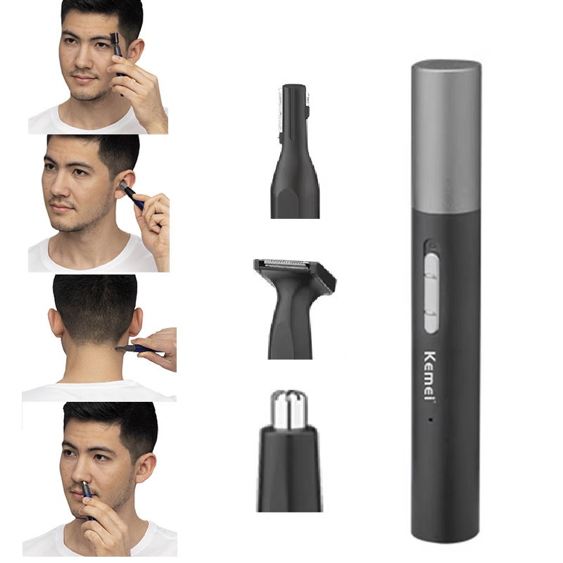 Eyebrow Razor Trimmer - Kemei Pro Wiederaufladbarer Nasenhaartrimmer-Stift Bartpflege-Set Elektrischer